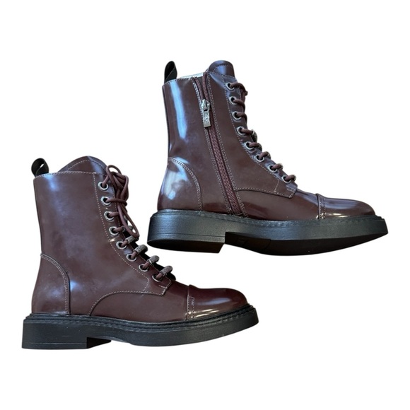 DKNY Malaya Lace-Up Combat Booties in Bourdeaux NWOB - Picture 7 of 10